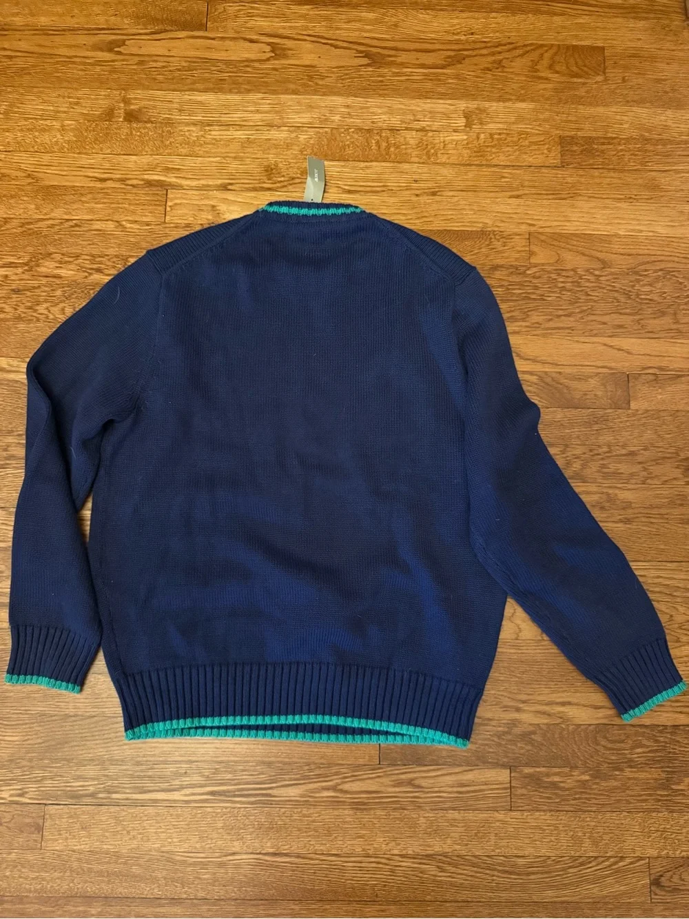 J. Crew Navy Crewneck Sweater with Green Trim